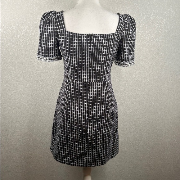 Shein Black & White Coquette Girl Tweed Classic Square Neck Mini Dress Size S - Picture 4 of 6